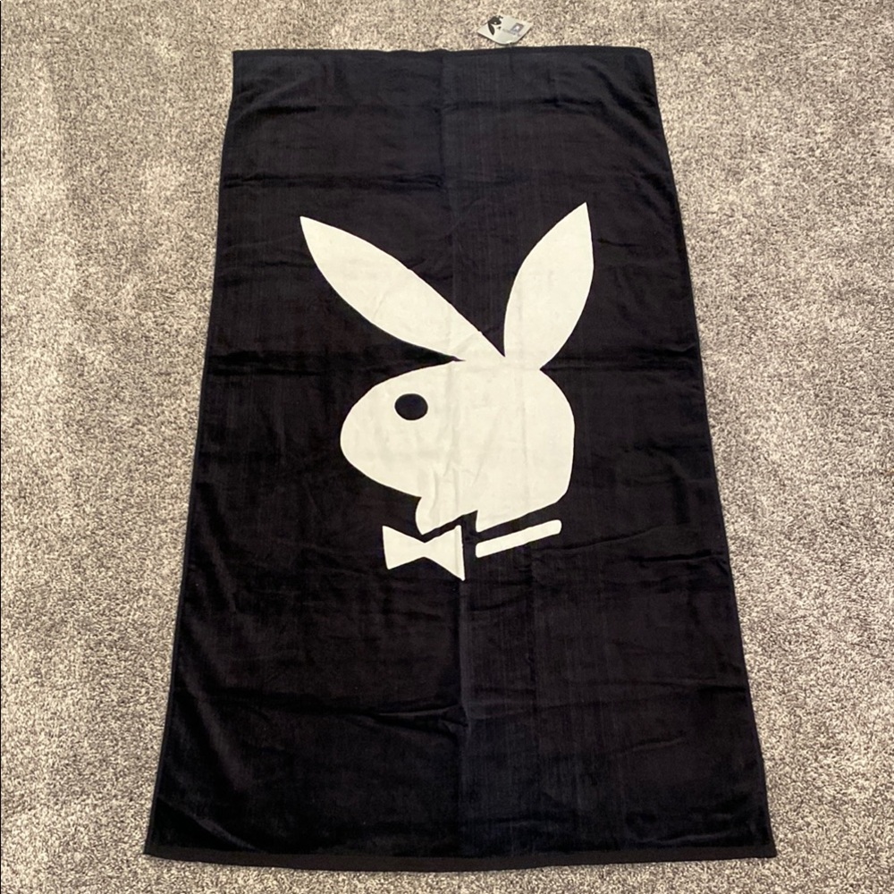 NWT’s- PLAYBOY Black Beach Towel with Iconic White Bunny